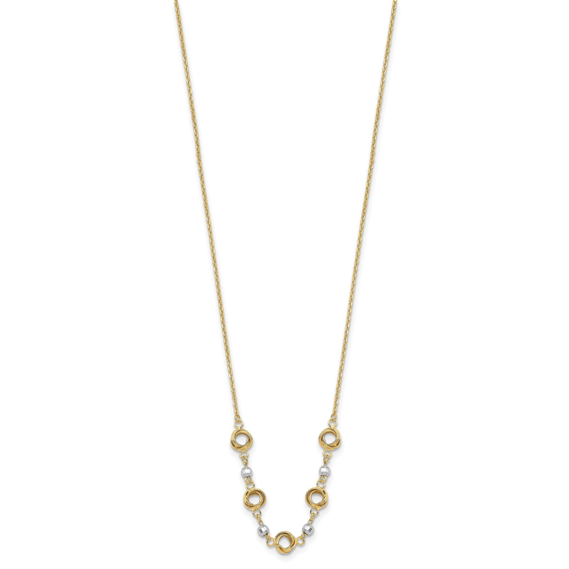14K Two-tone Polished Love Knots with Mirror Beads 18 inch Necklace Plus 2 inch Extender