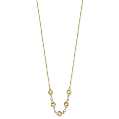 14K Two-tone Polished Love Knots with Mirror Beads 18 inch Necklace Plus 2 inch Extender