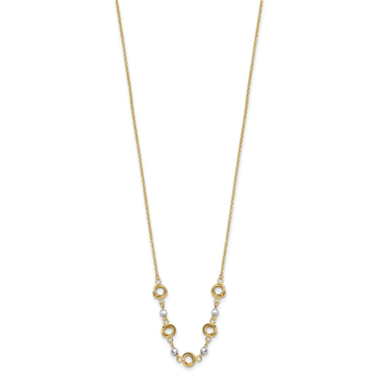 14K Two-tone Polished Love Knots with Mirror Beads 18 inch Necklace Plus 2 inch Extender