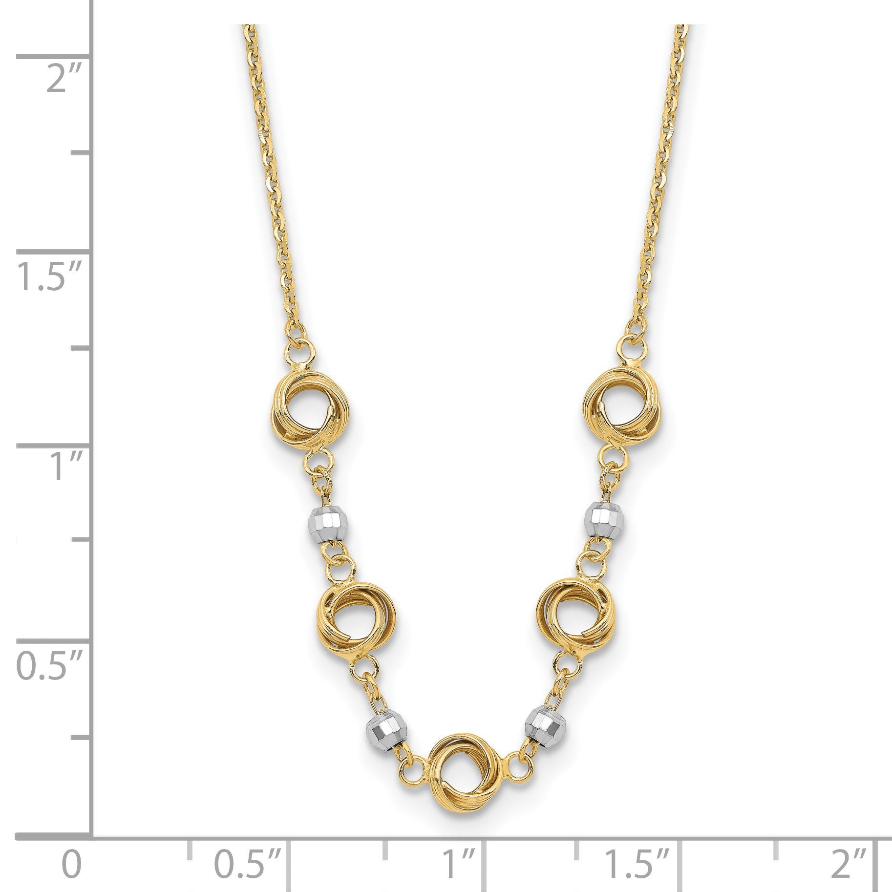 14K Two-tone Polished Love Knots with Mirror Beads 18 inch Necklace Plus 2 inch Extender
