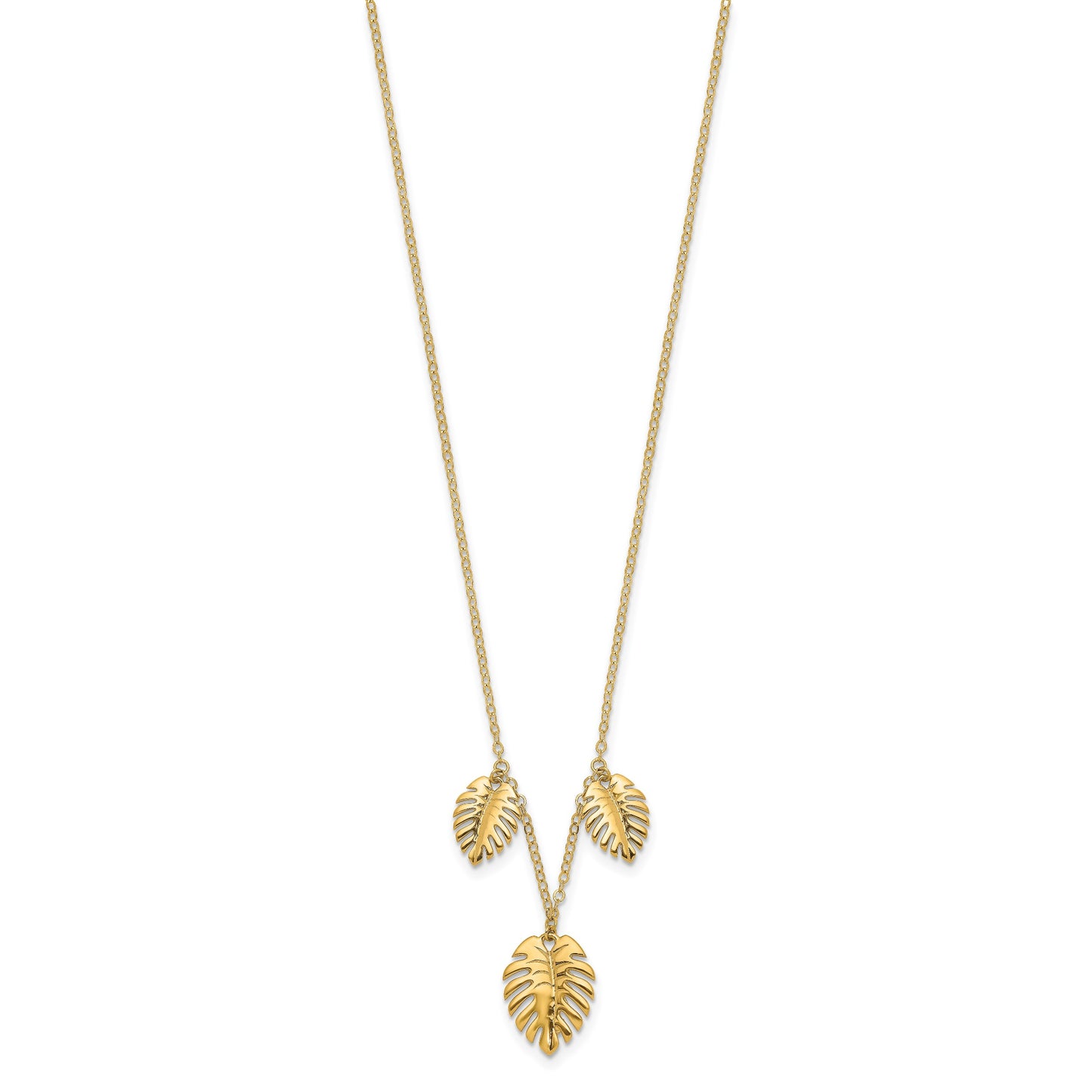 14K Polished Dangle Three Palm Leaves 16.75 inch Necklace
