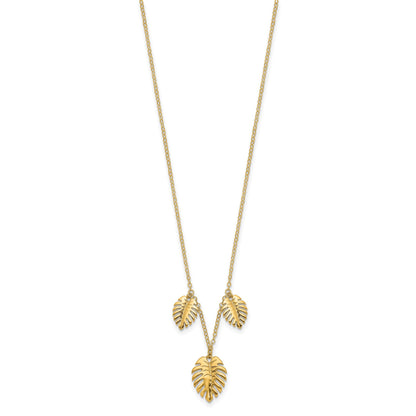 14K Polished Dangle Three Palm Leaves 16.75 inch Necklace