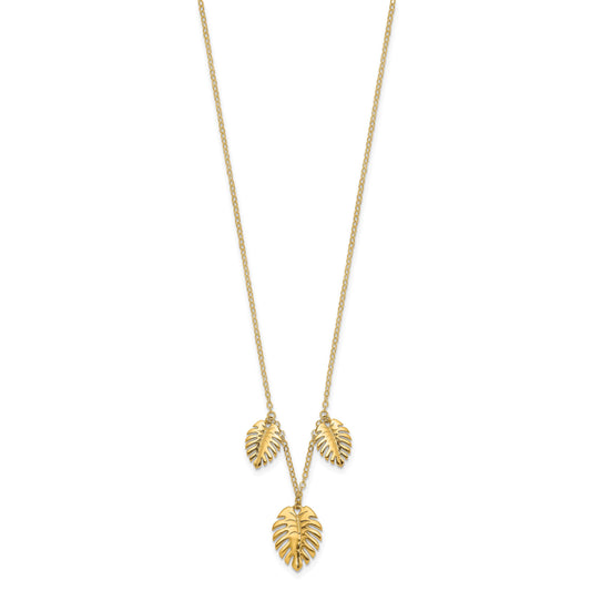 14K Polished Dangle Three Palm Leaves 16.75 inch Necklace