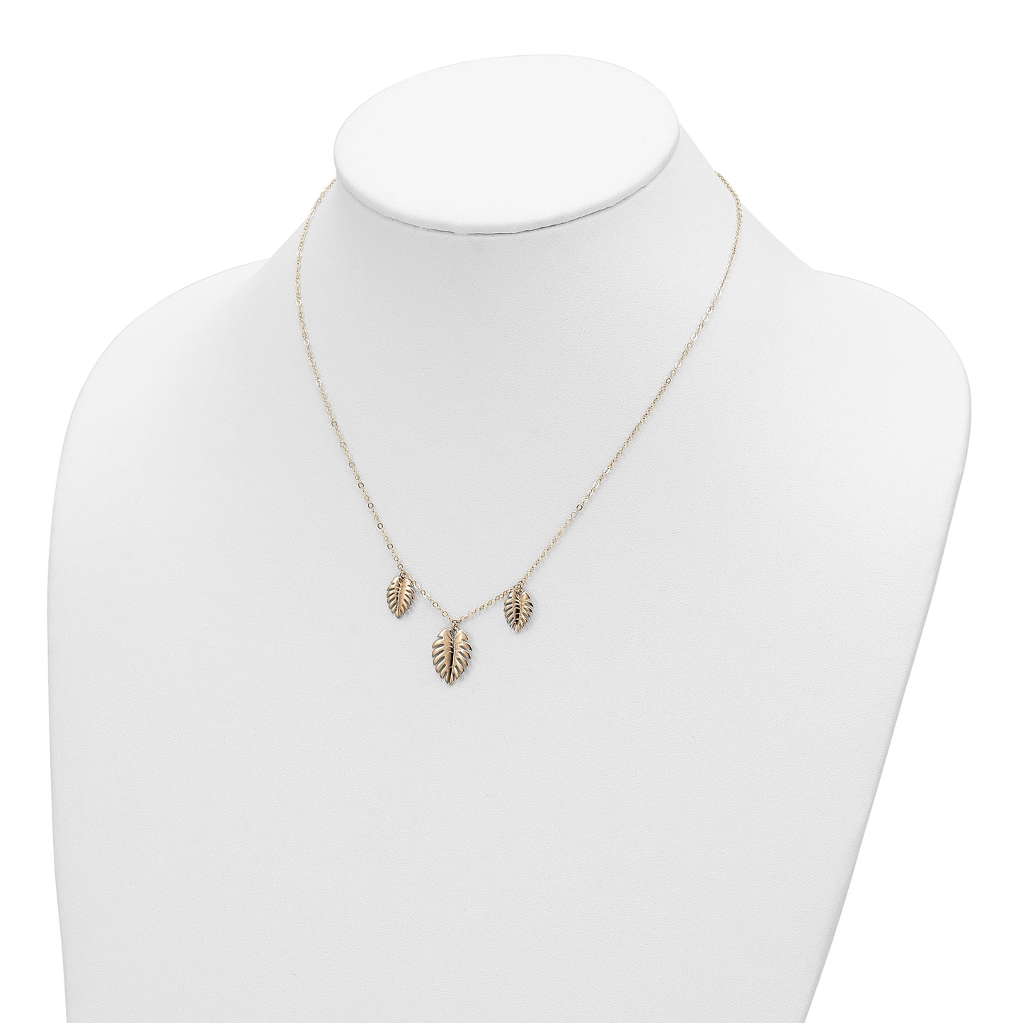 14K Polished Dangle Three Palm Leaves 16.75 inch Necklace