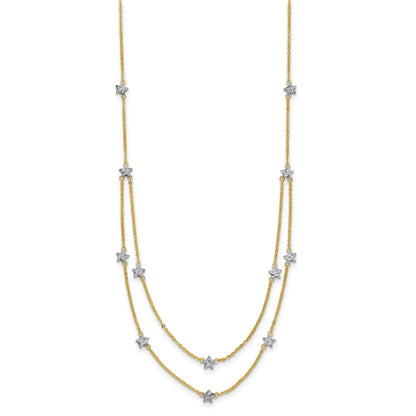 14K Two-tone Double Chain Textured Stars 18 inch Necklace