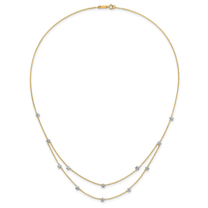14K Two-tone Double Chain Textured Stars 18 inch Necklace