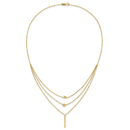 14K Three Strand Diamond-cut Bead/Star/Bar 18 inch Necklace