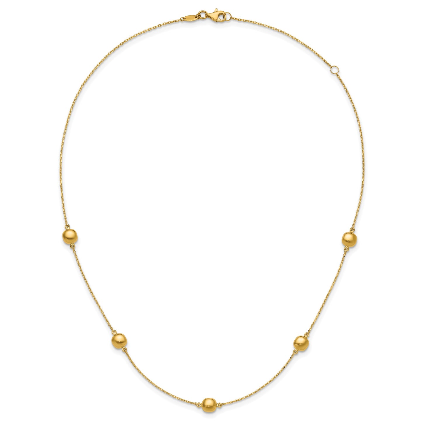 14K Polished Beads 5-Station 16 inch Necklace Plus 2 inch Extender
