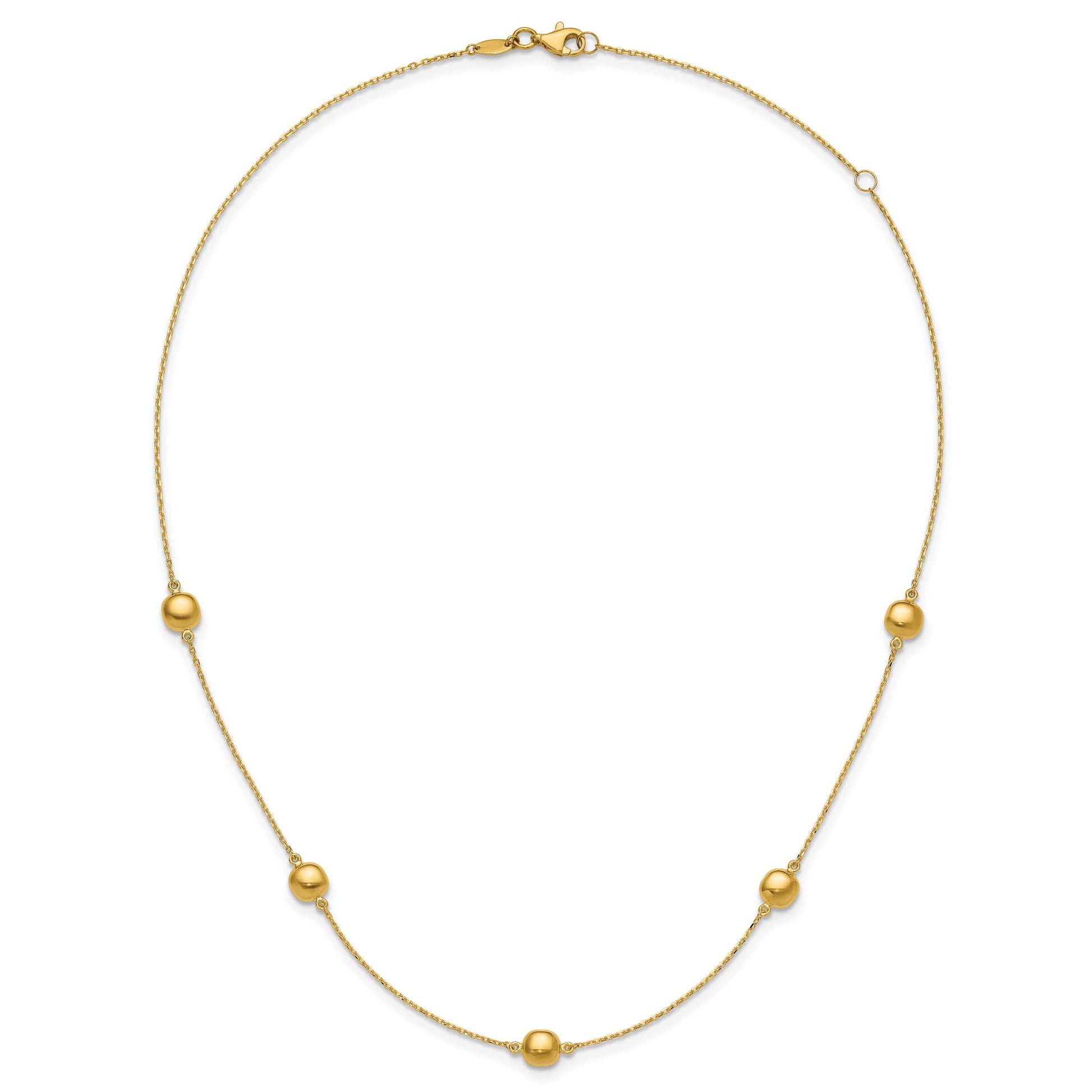 14K Polished Beads 5-Station 16 inch Necklace Plus 2 inch Extender