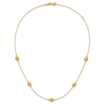 14K Polished Beads 5-Station 16 inch Necklace Plus 2 inch Extender