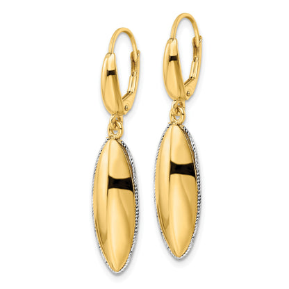 14K Two-tone Polished Diamond-cut Hollow Oval Drop Leverback Earrings
