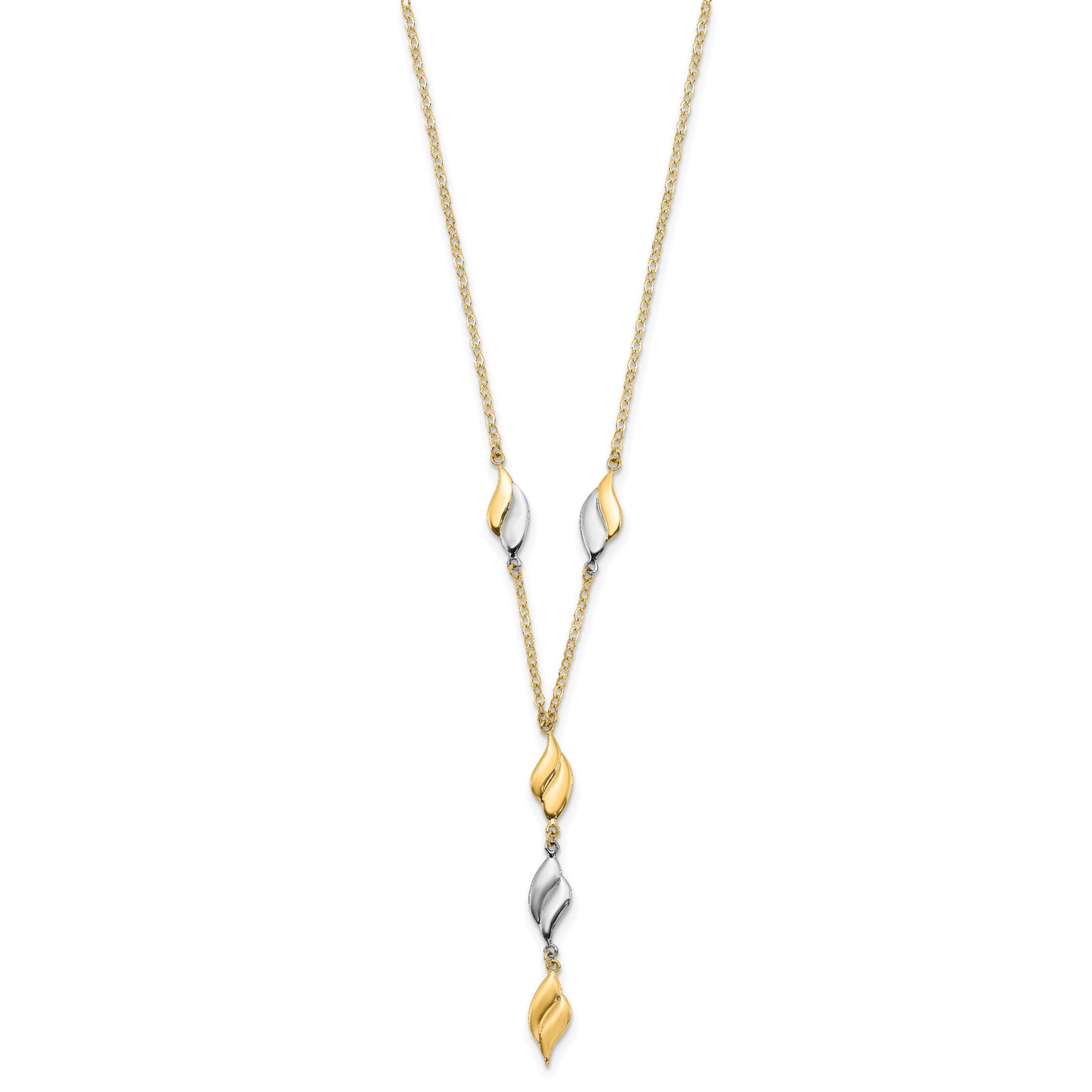 14K Two-tone Polished Wavy Dangle Fancy 17 inch Y-Drop Necklace
