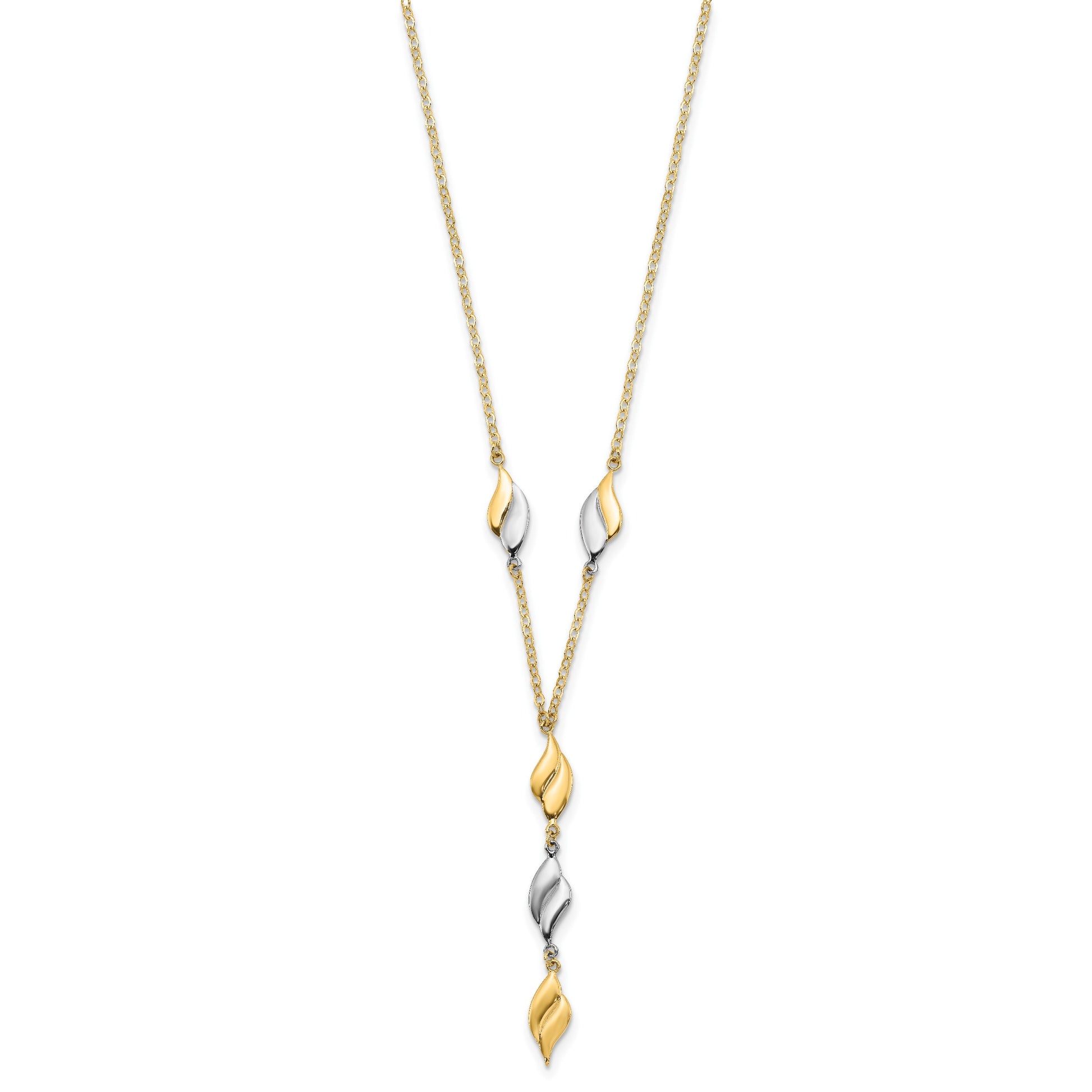 14K Two-tone Polished Wavy Dangle Fancy 17 inch Y-Drop Necklace