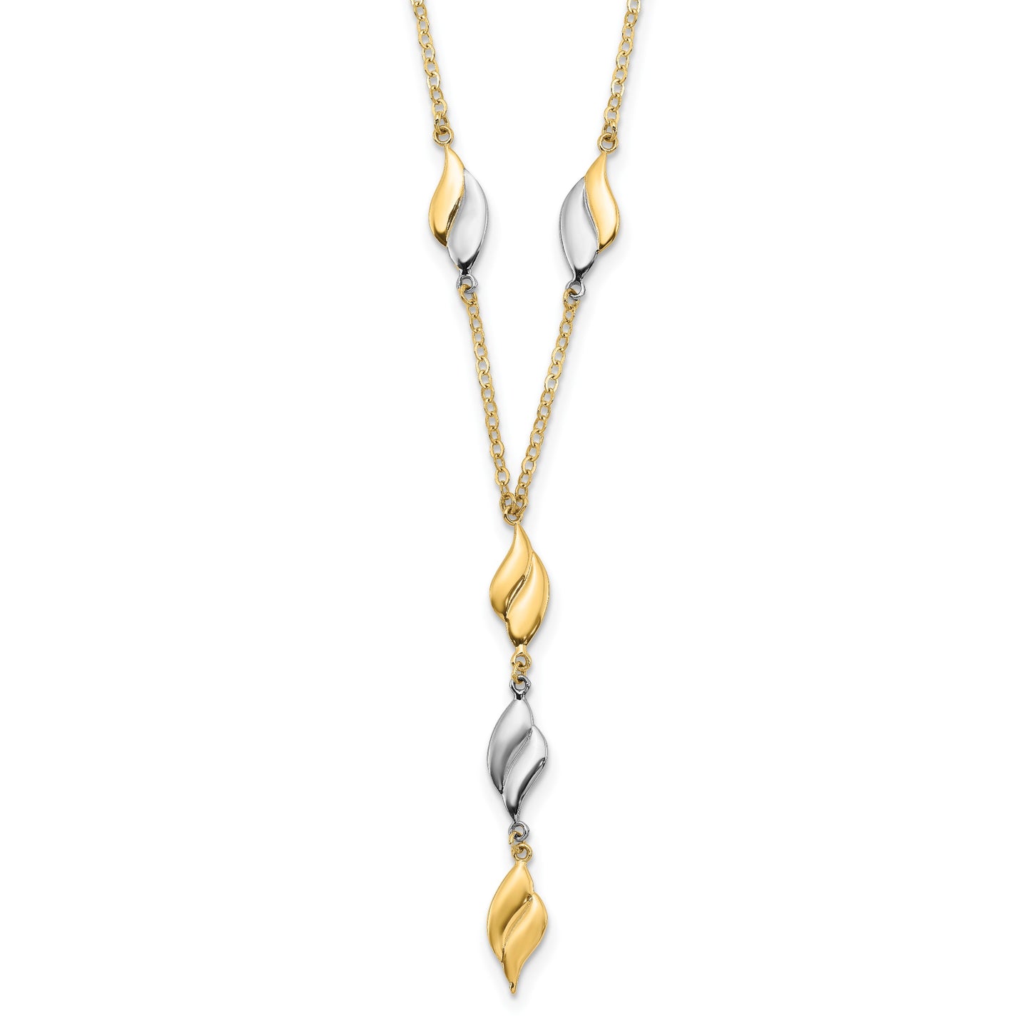 14K Two-tone Polished Wavy Dangle Fancy 17 inch Y-Drop Necklace