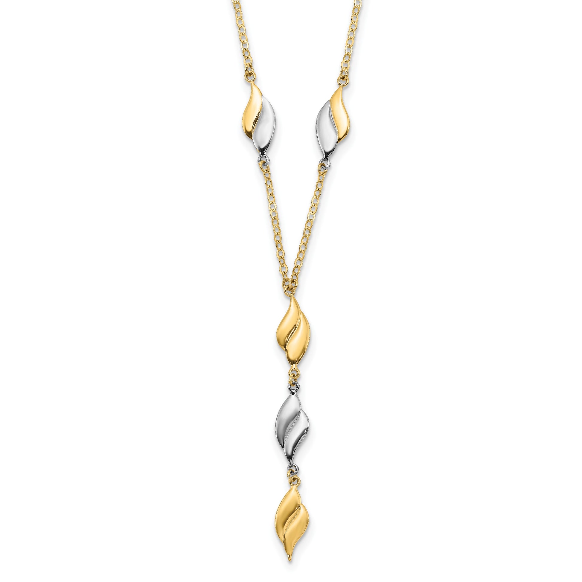 14K Two-tone Polished Wavy Dangle Fancy 17 inch Y-Drop Necklace