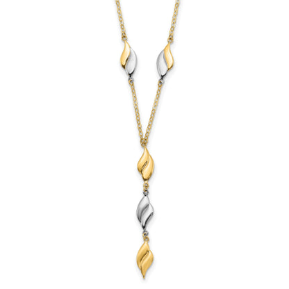 14K Two-tone Polished Wavy Dangle Fancy 17 inch Y-Drop Necklace