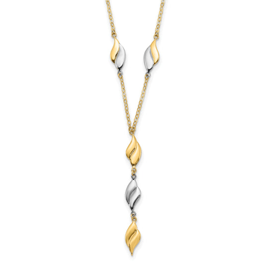 14K Two-tone Polished Wavy Dangle Fancy 17 inch Y-Drop Necklace