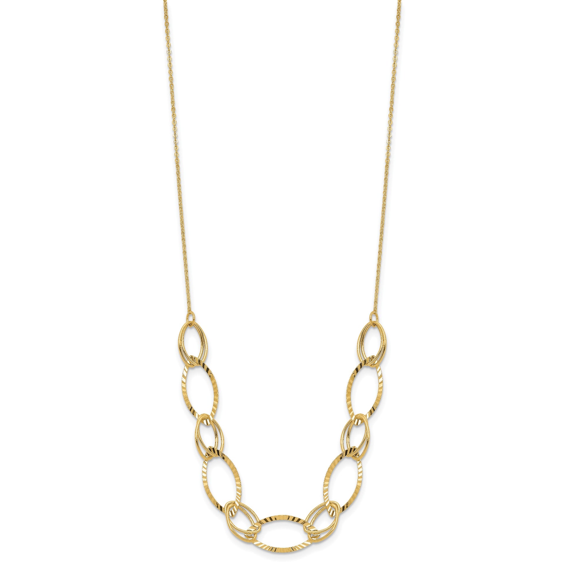 14K Polished Diamond-cut Oval Link 18 inch Necklace