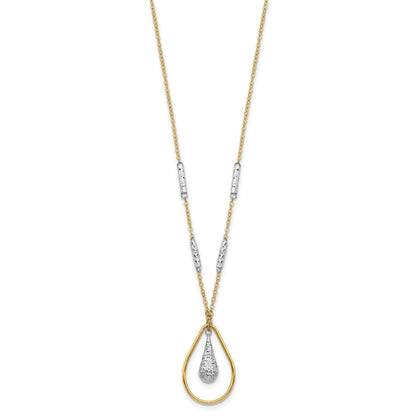 14K Two-tone Polished and Diamond-cut Teardrop and Bar 17 inch Necklace