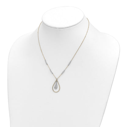 14K Two-tone Polished and Diamond-cut Teardrop and Bar 17 inch Necklace