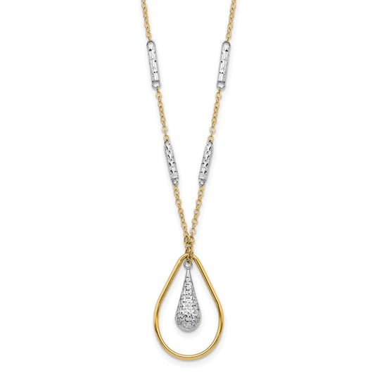 14K Two-tone Polished and Diamond-cut Teardrop and Bar 17 inch Necklace