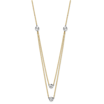 14K Two-tone Polished Diamond-cut Discs Double Layer 17 inch Necklace