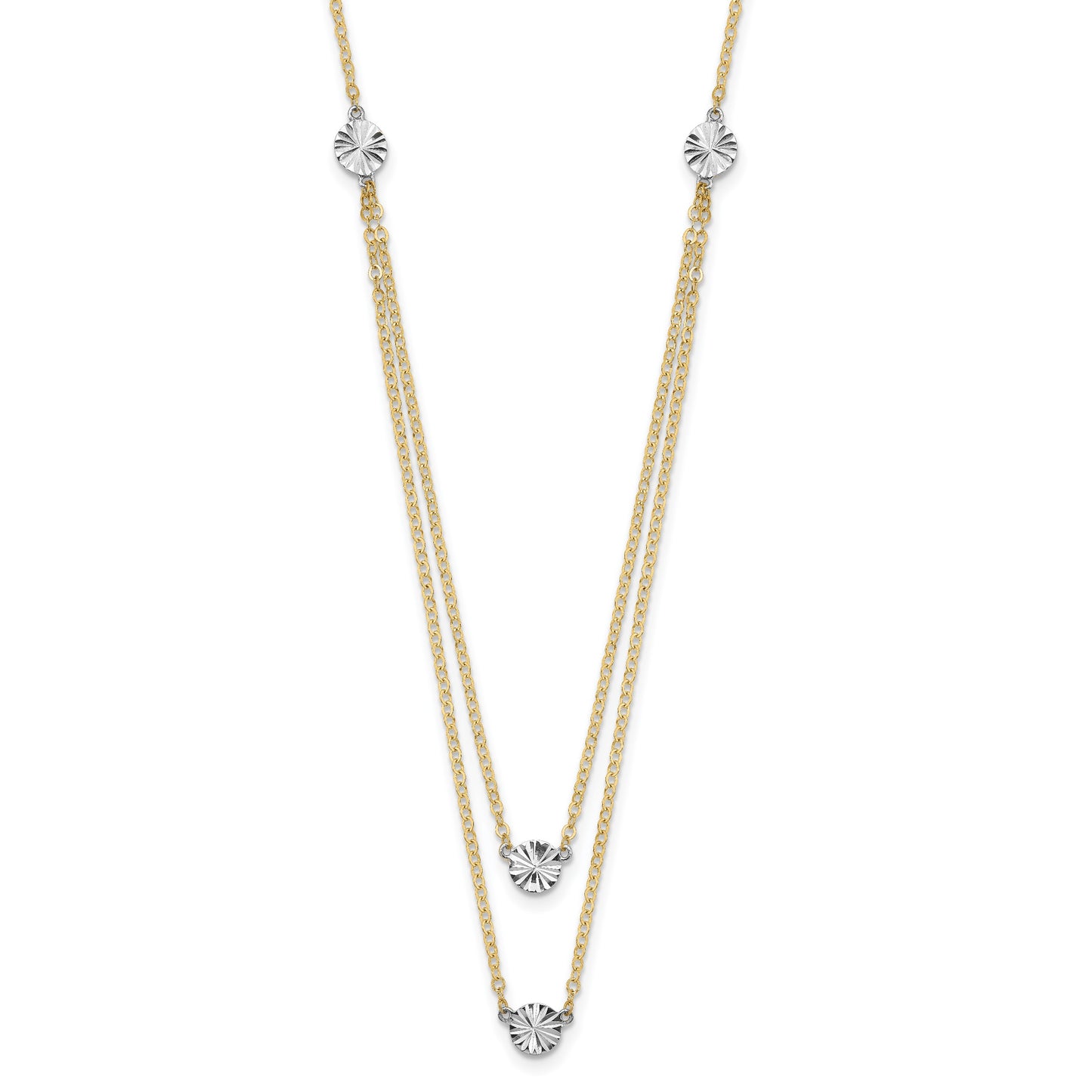14K Two-tone Polished Diamond-cut Discs Double Layer 17 inch Necklace