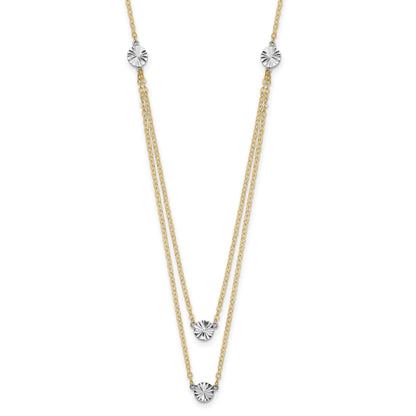14K Two-tone Polished Diamond-cut Discs Double Layer 17 inch Necklace