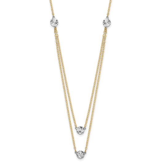 14K Two-tone Polished Diamond-cut Discs Double Layer 17 inch Necklace