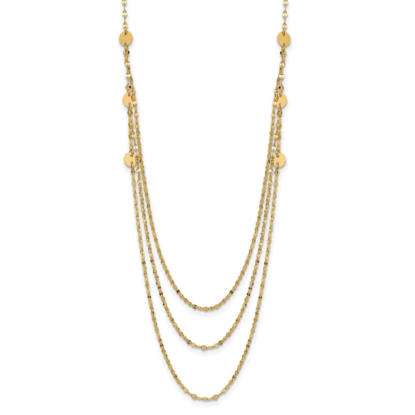 14K Triple Layer Polished Circles Fancy 18 inch Necklace