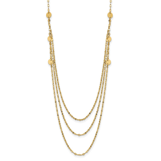 14K Triple Layer Polished Circles Fancy 18 inch Necklace