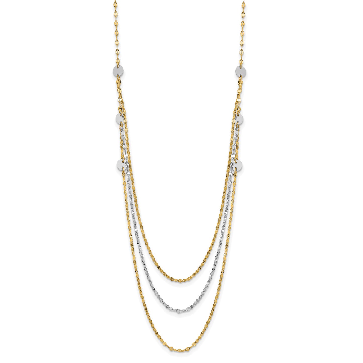 14k Two-tone Triple Layer Polished Circles Fancy 18 inch Necklace
