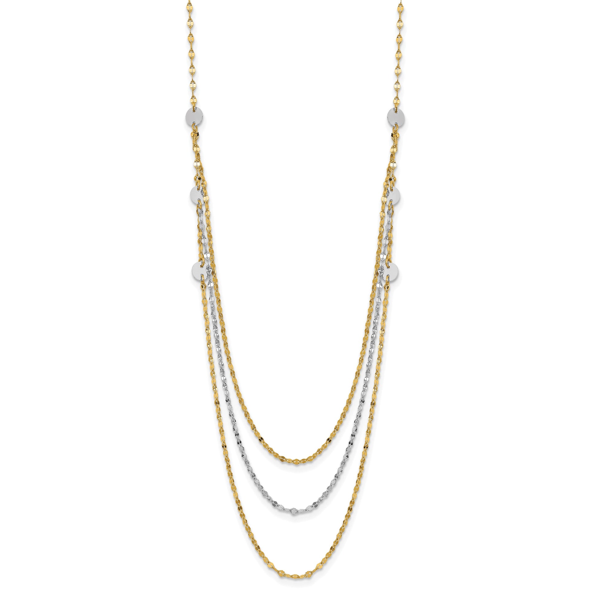 14k Two-tone Triple Layer Polished Circles Fancy 18 inch Necklace