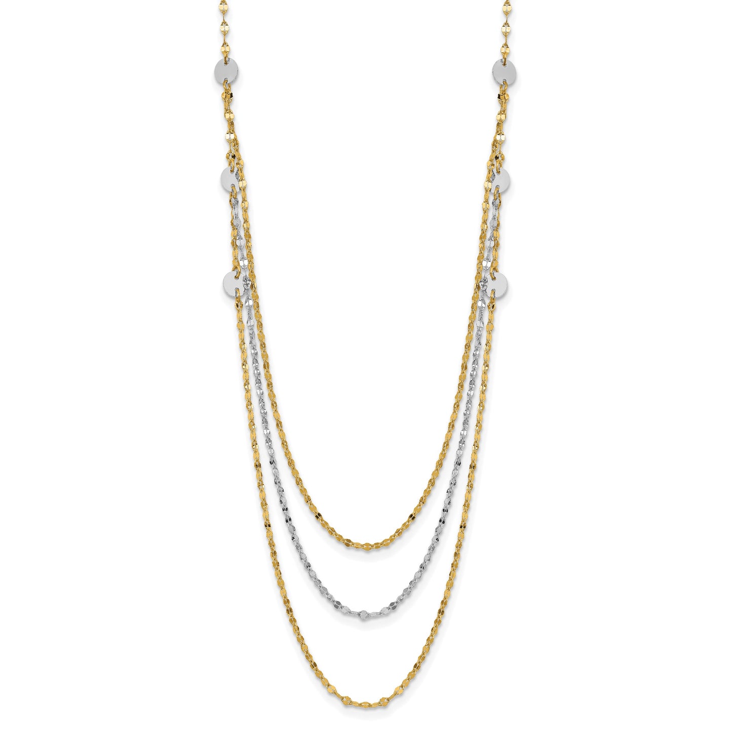 14k Two-tone Triple Layer Polished Circles Fancy 18 inch Necklace