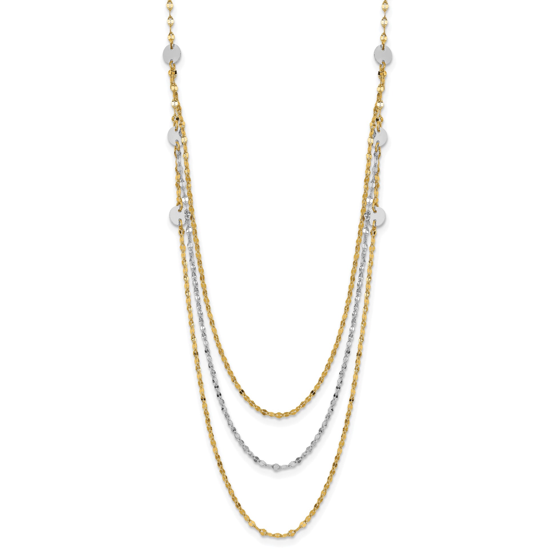 14k Two-tone Triple Layer Polished Circles Fancy 18 inch Necklace