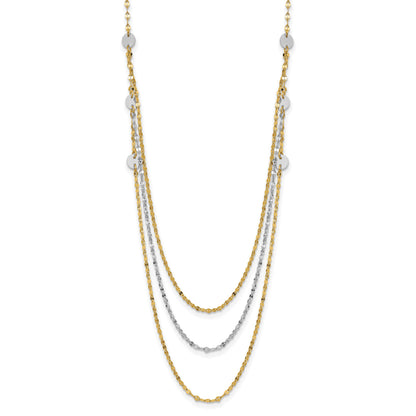 14k Two-tone Triple Layer Polished Circles Fancy 18 inch Necklace
