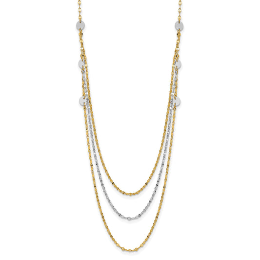 14k Two-tone Triple Layer Polished Circles Fancy 18 inch Necklace