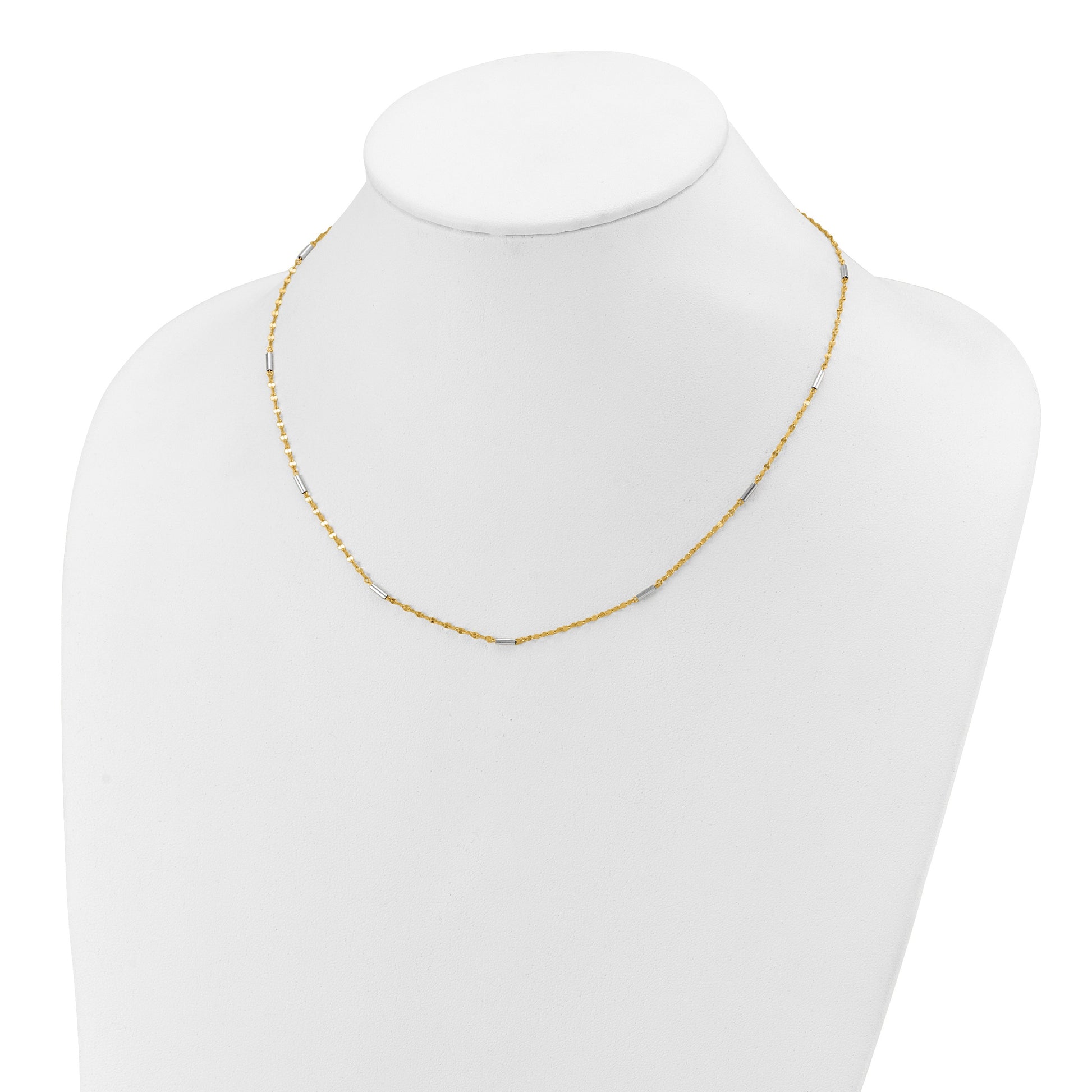 14K Two-tone Diamond-cut Chain and Mini Bar Links Fancy 18 inch Necklace