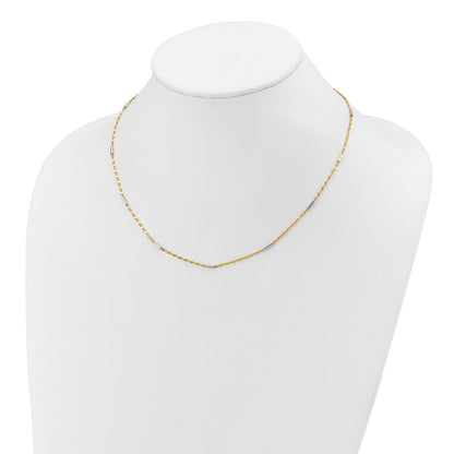 14K Two-tone Diamond-cut Chain and Mini Bar Links Fancy 18 inch Necklace