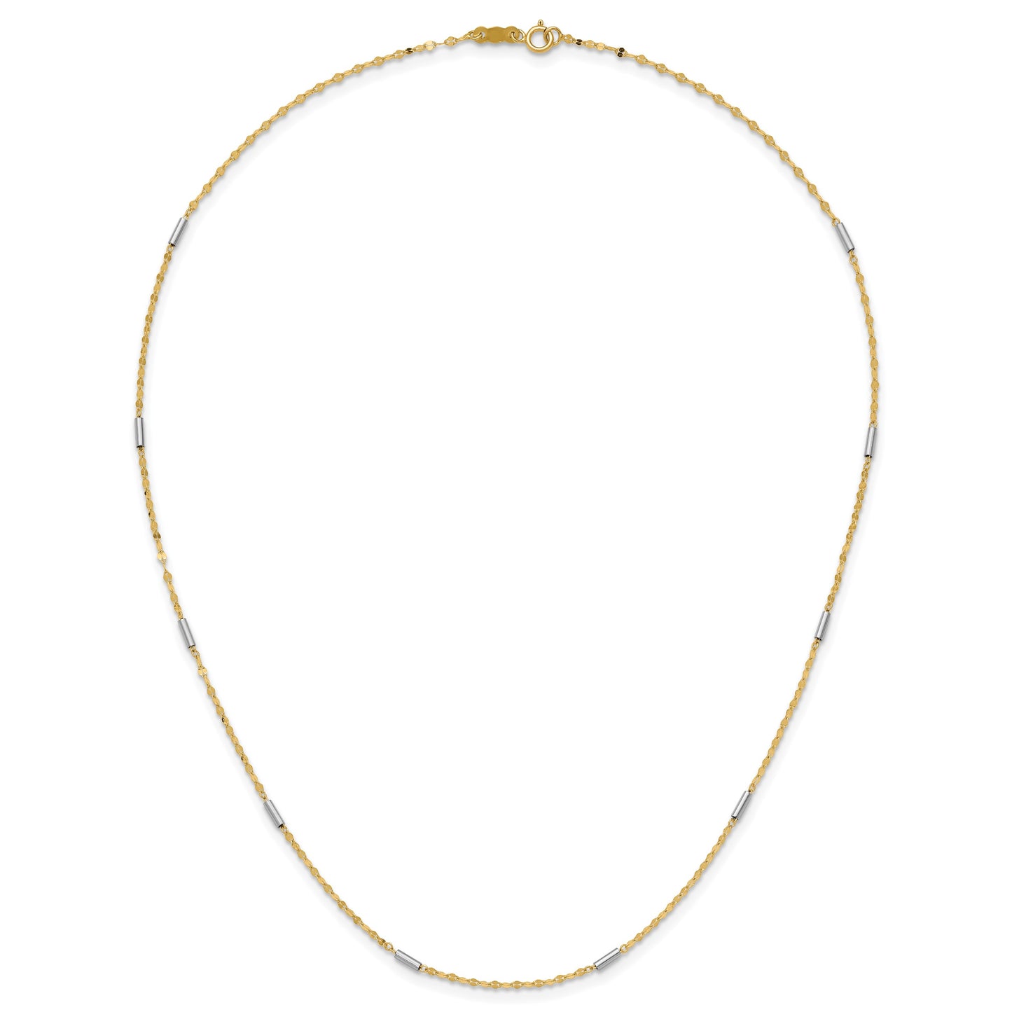 14K Two-tone Diamond-cut Chain and Mini Bar Links Fancy 18 inch Necklace