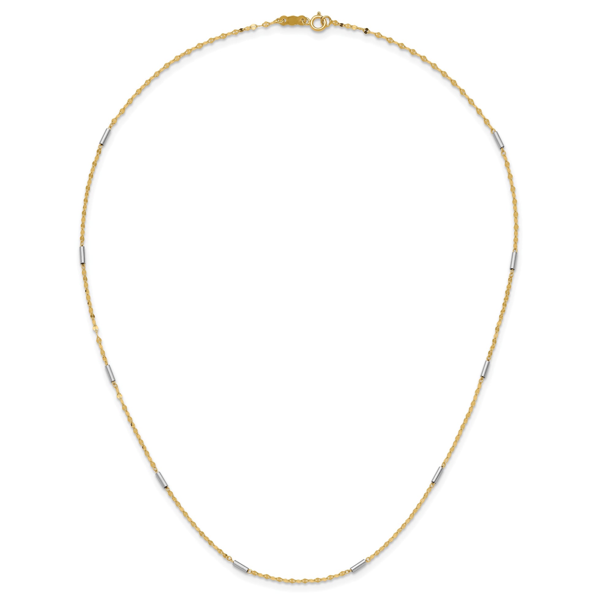 14K Two-tone Diamond-cut Chain and Mini Bar Links Fancy 18 inch Necklace