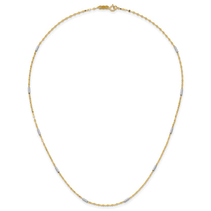 14K Two-tone Diamond-cut Chain and Mini Bar Links Fancy 18 inch Necklace