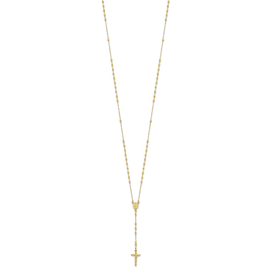 14K Polished Crucifix and Miraculous Medal with Faceted Beads 24 inch Rosary Necklace