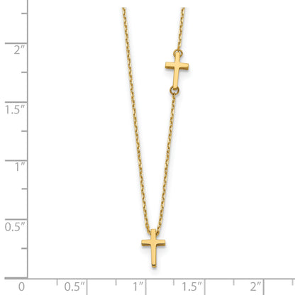 14k Polished Sideways Cross and Cross Pendant 18 inch Necklace