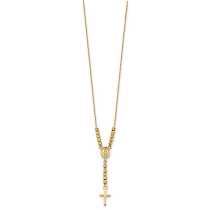 14K Polished Miraculous Medal and Cross with Diamond-cut Beads 17 inch Y-Necklace