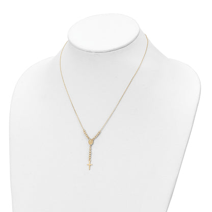 14K Polished Miraculous Medal and Cross with Diamond-cut Beads 17 inch Y-Necklace