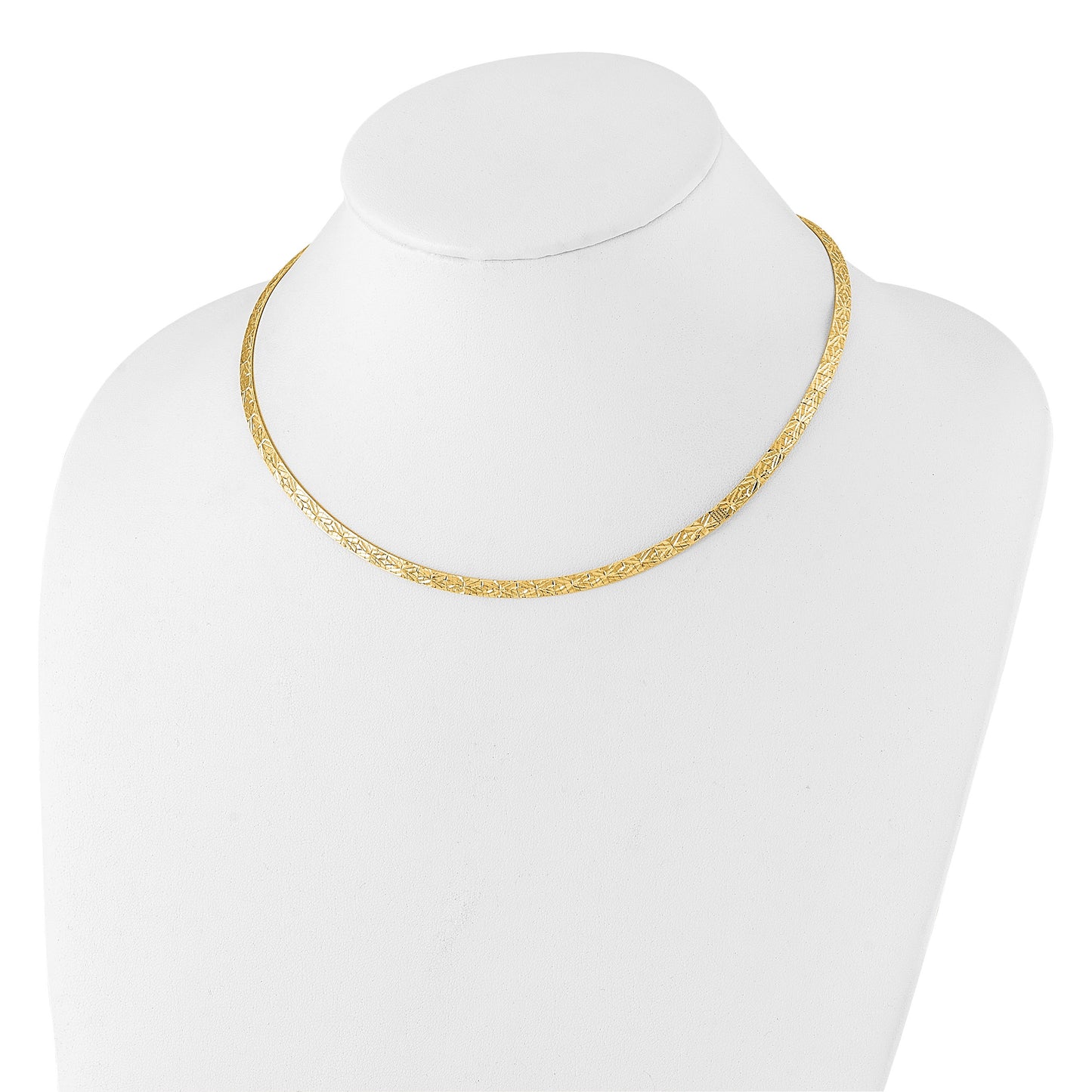 14k Flat 4mm Fancy Diamond-cut Reversible to High Polished 17.25 inch Omega Necklace