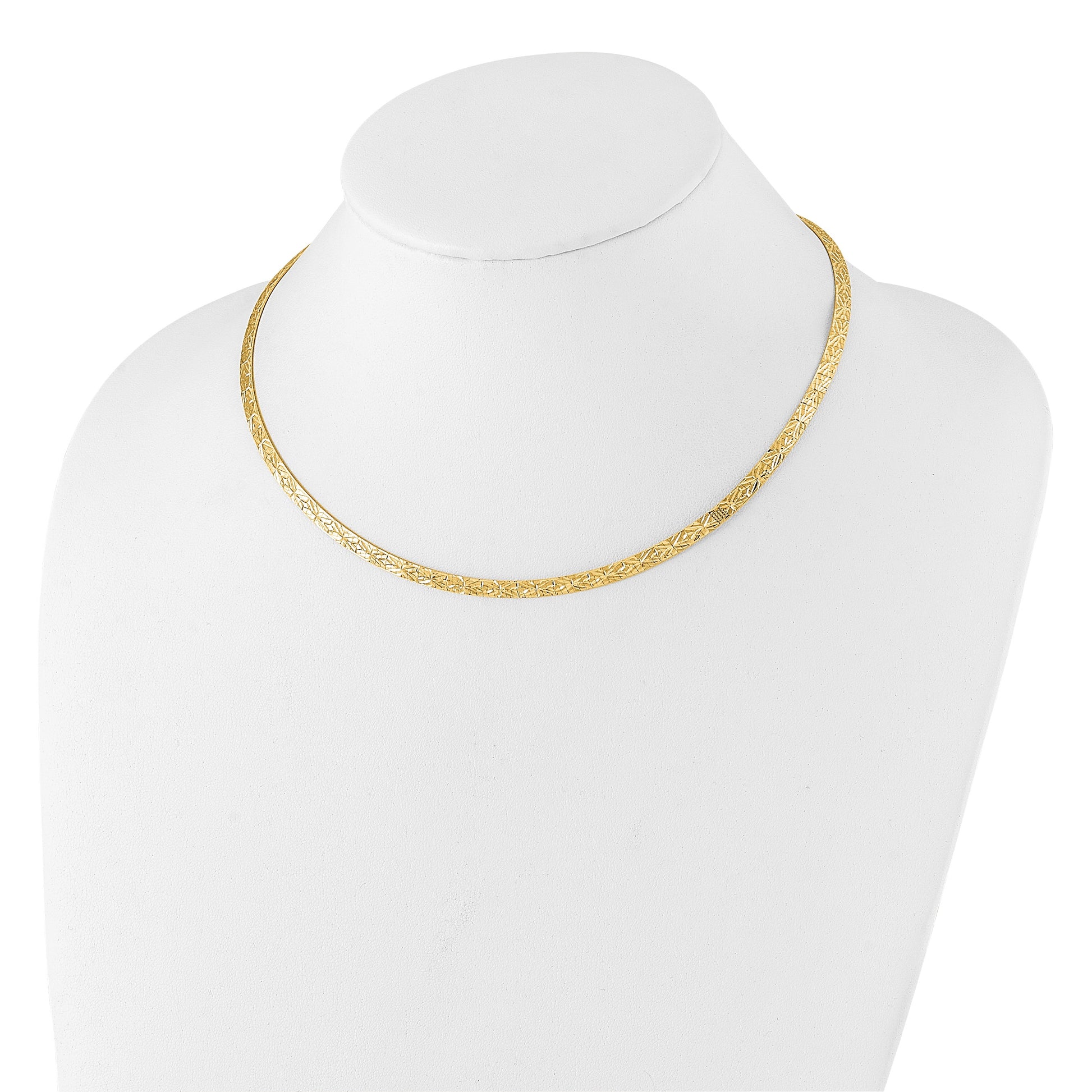 14k Flat 4mm Fancy Diamond-cut Reversible to High Polished 17.25 inch Omega Necklace