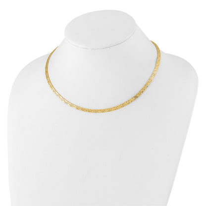 14k Flat 4mm Fancy Diamond-cut Reversible to High Polished 17.25 inch Omega Necklace