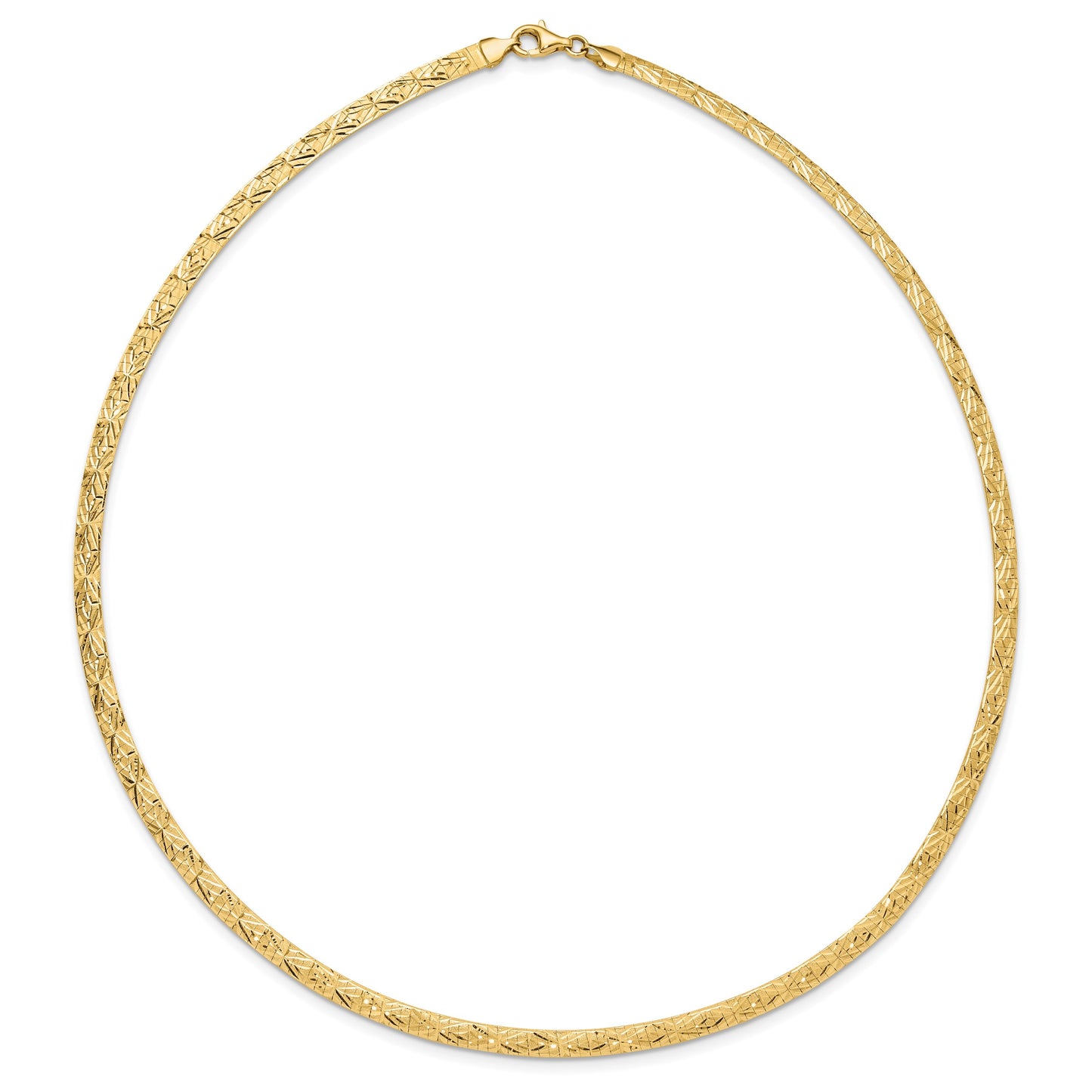 14k Flat 4mm Fancy Diamond-cut Reversible to High Polished 17.25 inch Omega Necklace
